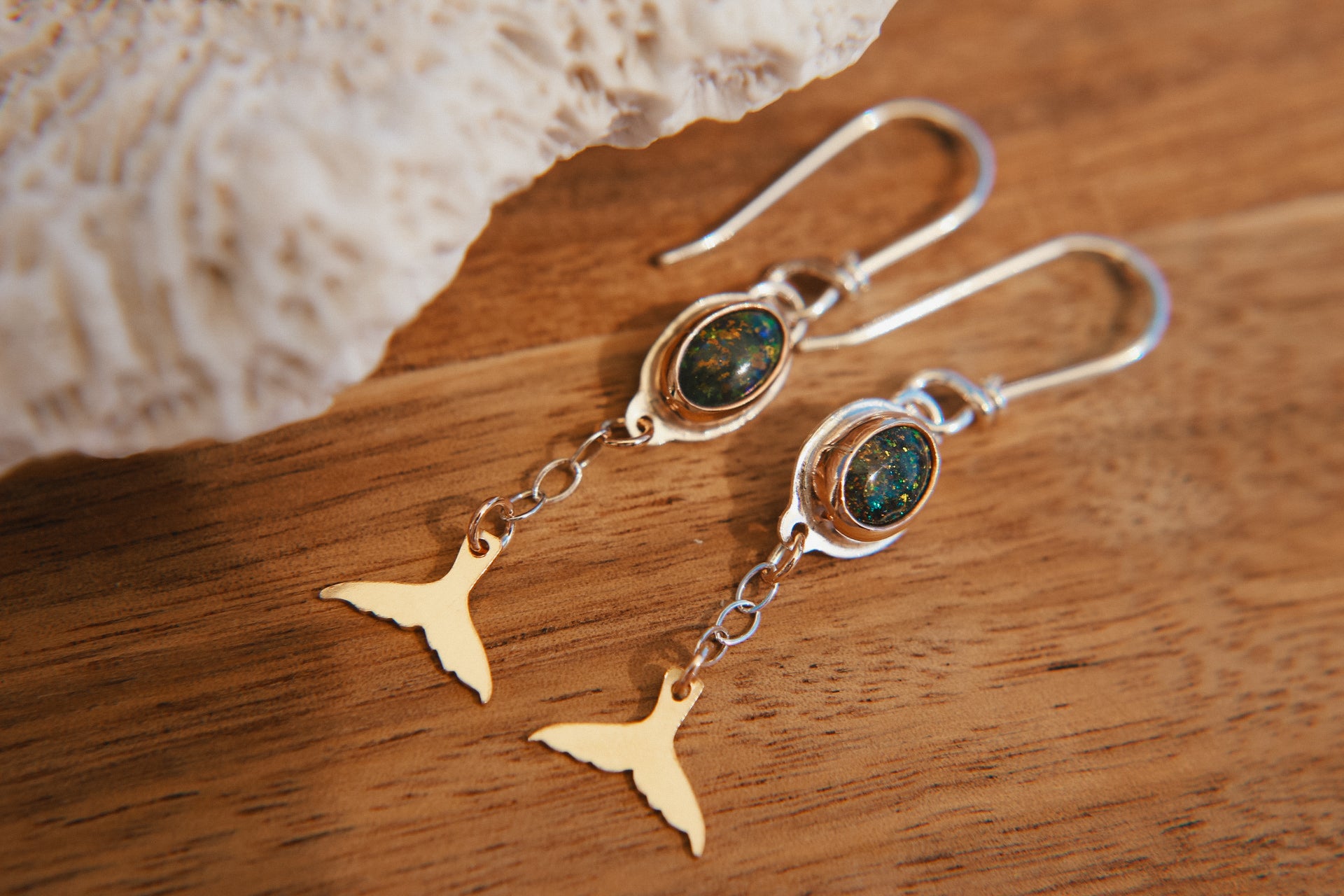 Whale Fluke Earrings with Opals