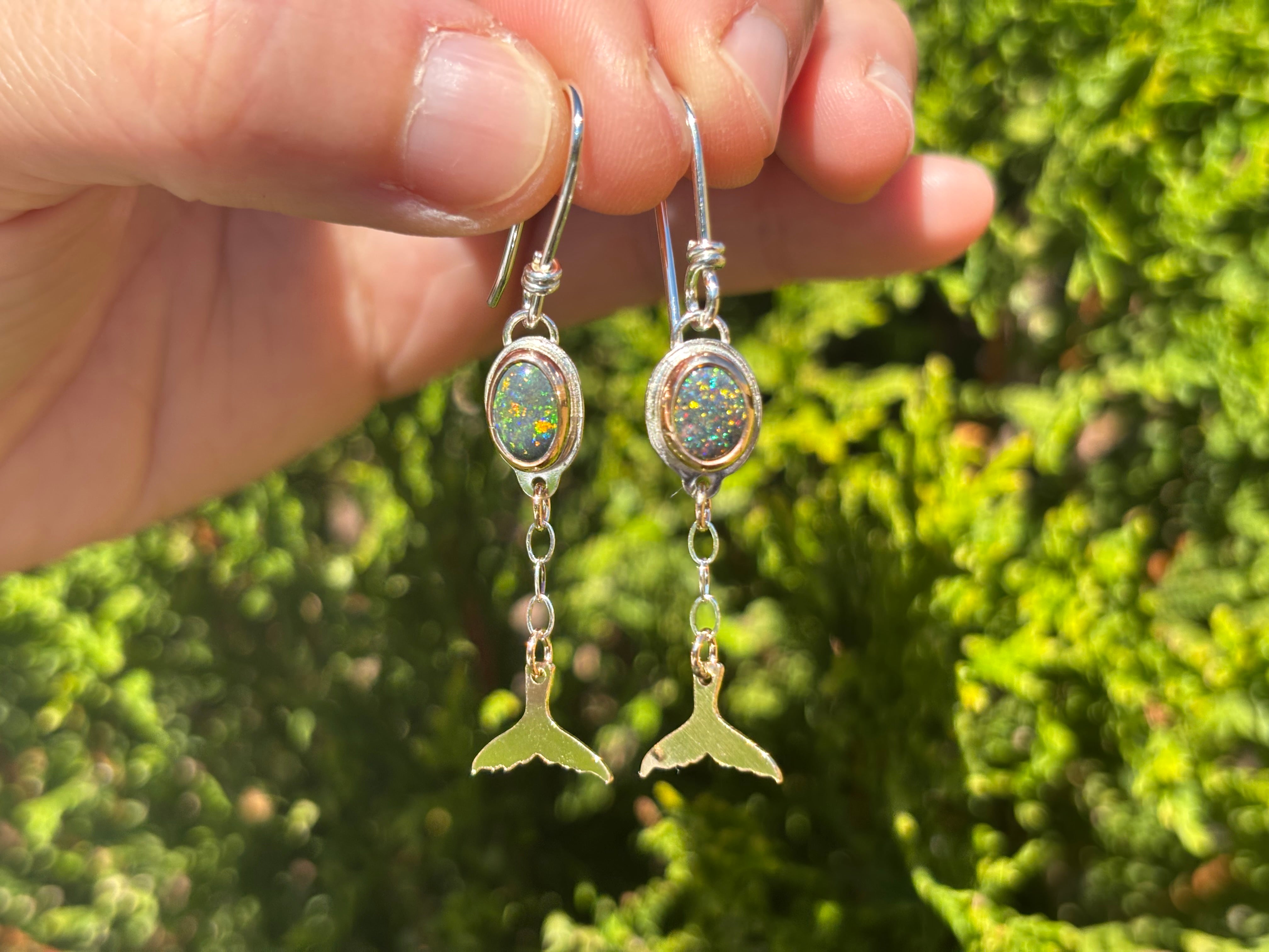 Whale Fluke Earrings with Opals