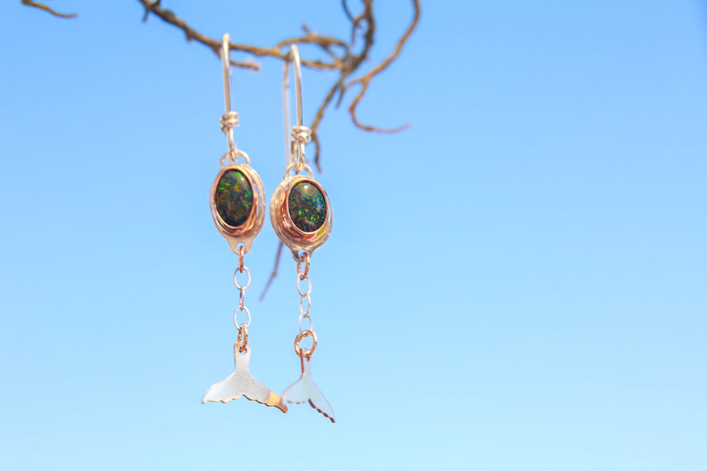 Whale Fluke Earrings with Opals