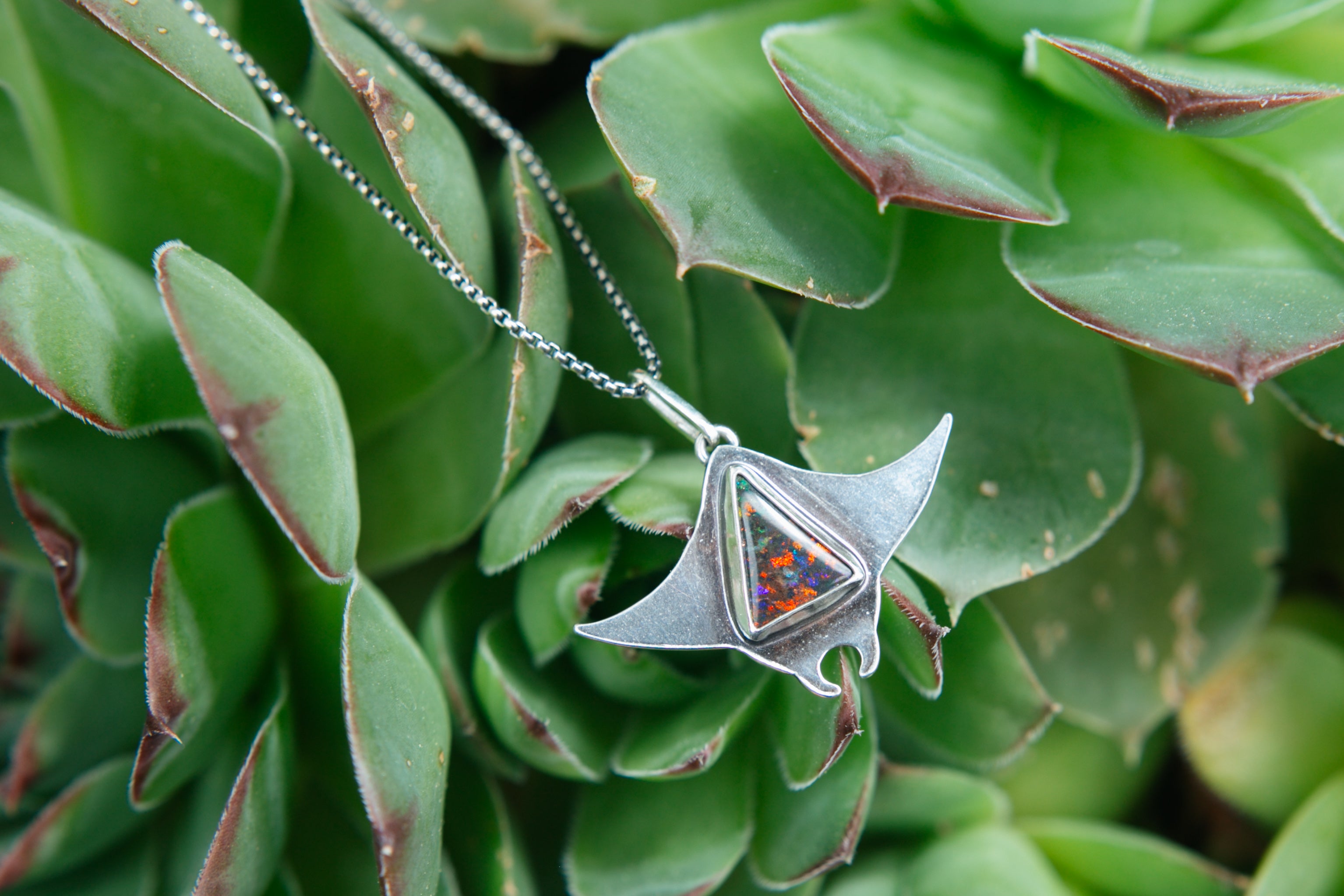Manta Ray Pendant with Opal