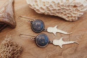 Whale Shark Earrings with Blue Coral