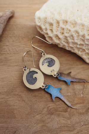Whale Shark Earrings with Blue Coral