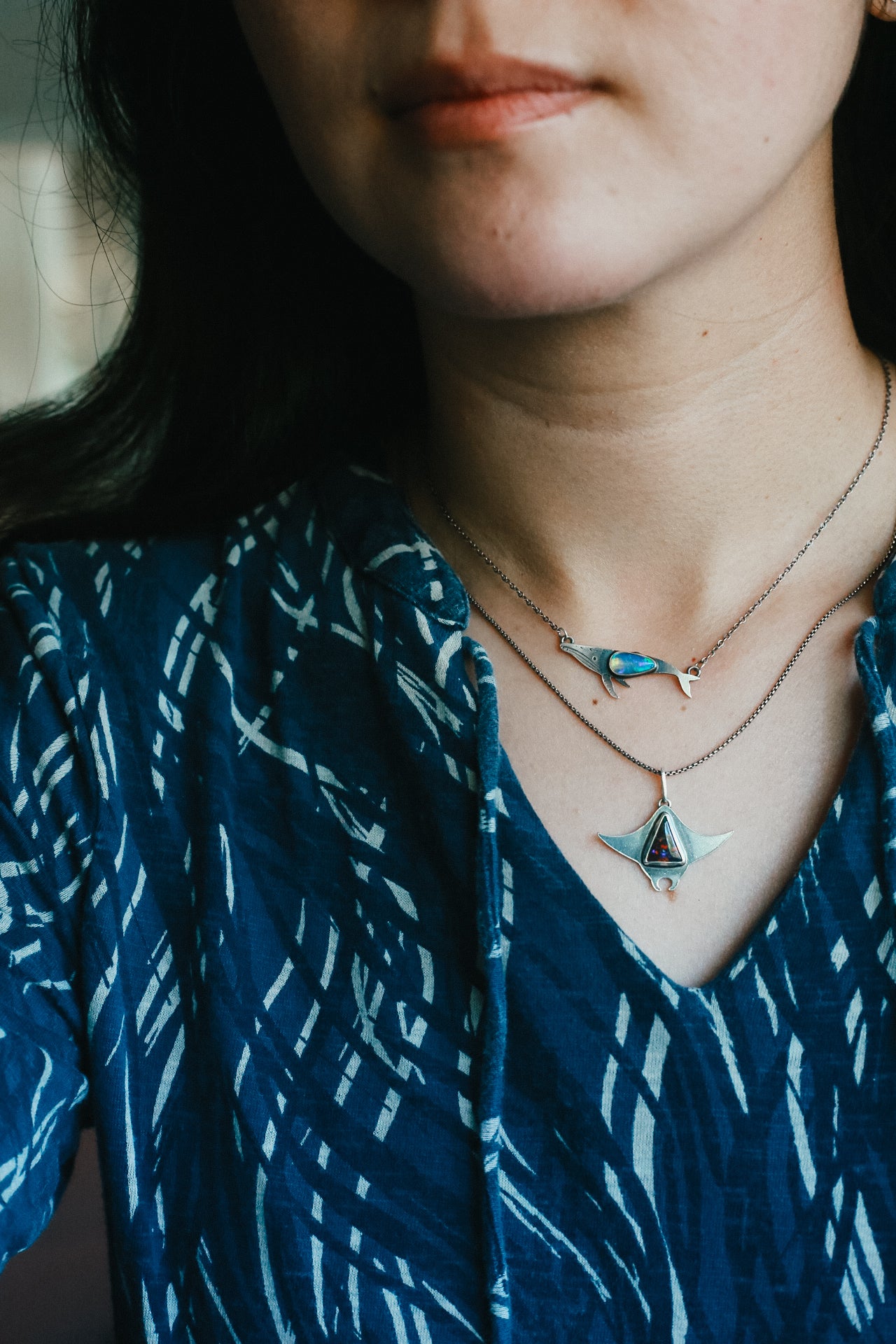 Manta Ray Pendant with Opal