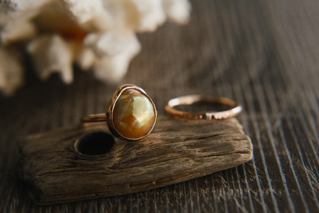 Rainbow Pearl ring (14k gold-fill) - Size 7